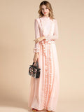 CAMELIA Ruffled Chiffon Lace Maxi Dress