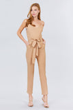 Primetime Looks-Cami Strap V-neck Belted Tie W/back Zipper Jumpsuit