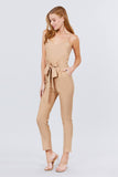 Primetime Looks-Cami Strap V-neck Belted Tie W/back Zipper Jumpsuit