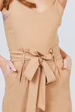 Primetime Looks-Cami Strap V-neck Belted Tie W/back Zipper Jumpsuit