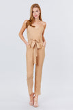 Primetime Looks-Cami Strap V-neck Belted Tie W/back Zipper Jumpsuit