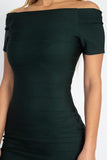 CAMILLA Off-Shoulder Dark Green Midi Dress