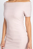 CAMILLA Off-Shoulder Nude Pink Midi Dress
