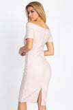 CAMILLA Off-Shoulder Nude Pink Midi Dress