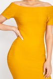 CAMILLA Off-Shoulder Yellow Midi Dress