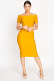 CAMILLA Off-Shoulder Yellow Midi Dress