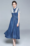 CARA denim maxi dress with lace details