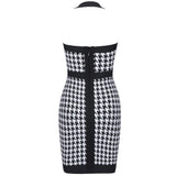 CARMELA Houndstooth Print Halter Mini Dress