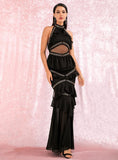 CARMEN ruffled halter gown