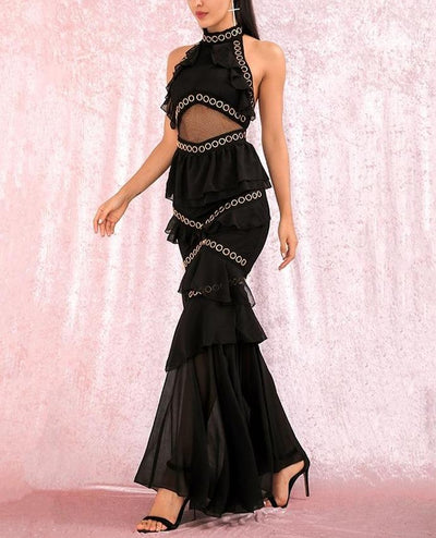 CARMEN ruffled halter gown