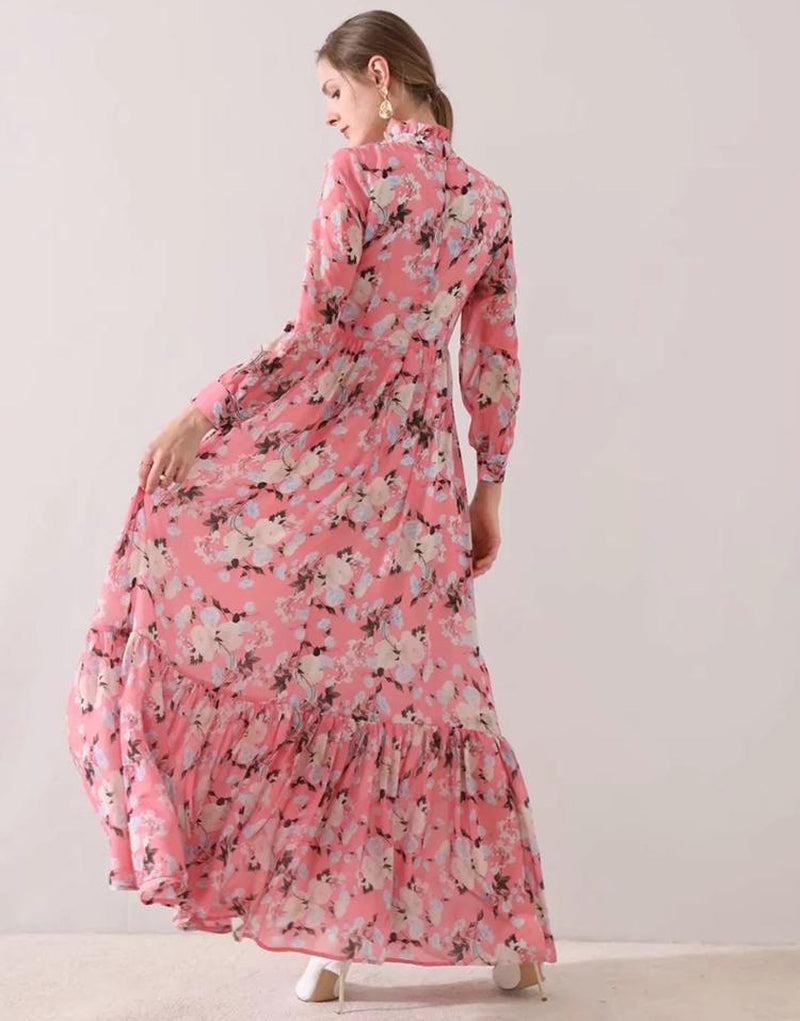 CARRIE Blossom Ruffle Neck Maxi Dress