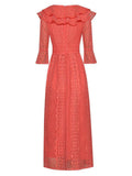 Cascaded ruffles V-Neck midi dress