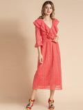 Cascaded ruffles V-Neck midi dress