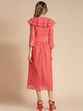 Cascaded ruffles V-Neck midi dress
