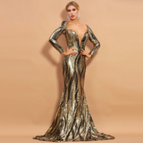 CELESTINA Fiery Golden Evening Gown
