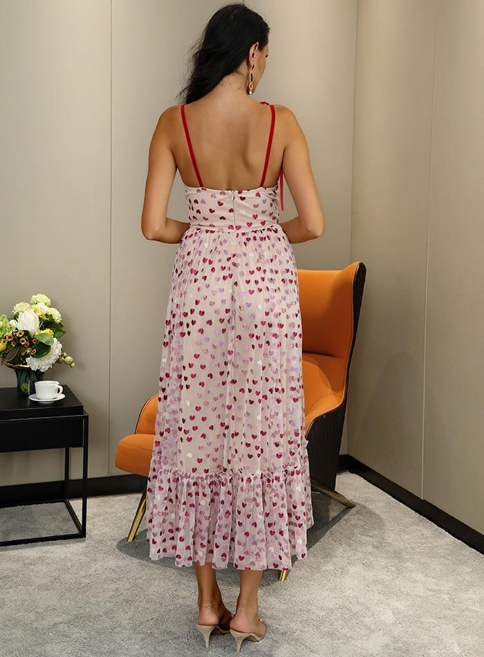 CELINA Hearts-Print Bustier Midi Dress