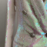 Primetime Looks-Chameleon long sequined blazer dress in white