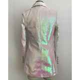 Primetime Looks-Chameleon long sequined blazer dress in white