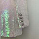 Primetime Looks-Chameleon long sequined blazer dress in white