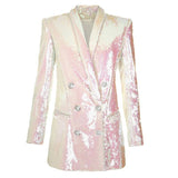 Primetime Looks-Chameleon long sequined blazer dress in white