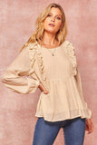 Charming Ruffles Trim Top in Cream