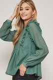 Charming Ruffles Trim Top in Green