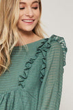 Charming Ruffles Trim Top in Green