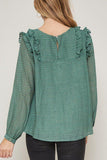Charming Ruffles Trim Top in Green