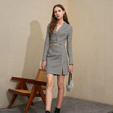 Checkered Cropped Blazer and Mini Skirt Set