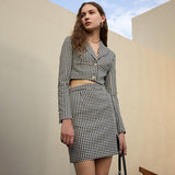 Checkered Cropped Blazer and Mini Skirt Set