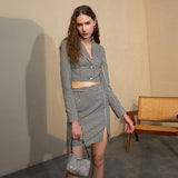 Checkered Cropped Blazer and Mini Skirt Set
