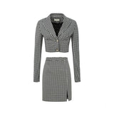 Checkered Cropped Blazer and Mini Skirt Set