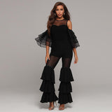 Primetime Looks-CHER ruffled mesh jumpsuit