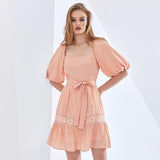 CHESKA Puff Sleeve Mini Dress