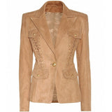 Primetime Looks-Cheyenne faux suede caramel blazer