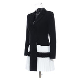 Classic Black & White Blazer with Pleated Hem