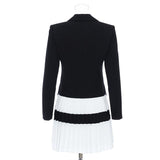 Classic Black & White Blazer with Pleated Hem