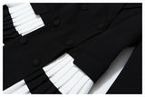 Classic Black & White Blazer with Pleated Hem