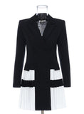 Classic Black & White Blazer with Pleated Hem