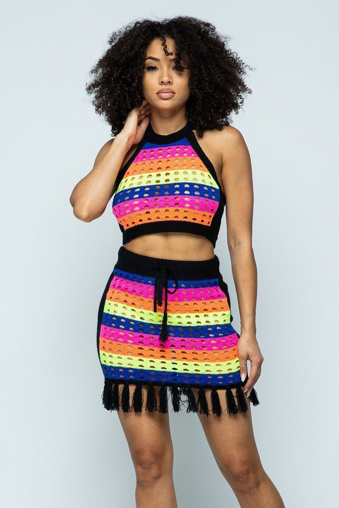 Primetime Looks-Coachella Striped Top and Tasseled Skirt set