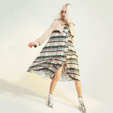 Pacthwork belted pleated trench coat