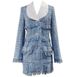 Tasseled tweed coat in blue