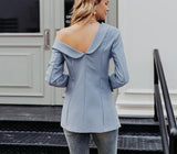 Primetime Looks-Cold-shoulder double-breasted blazer in blue