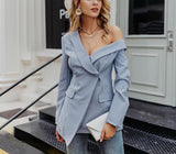 Primetime Looks-Cold-shoulder double-breasted blazer in blue