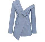 Primetime Looks-Cold-shoulder double-breasted blazer in blue