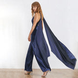 Primetime Looks-Colette cape jumpsuit in dark blue