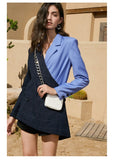 Color-Block Wrap Long Blazer