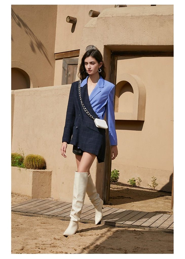 Color-Block Wrap Long Blazer