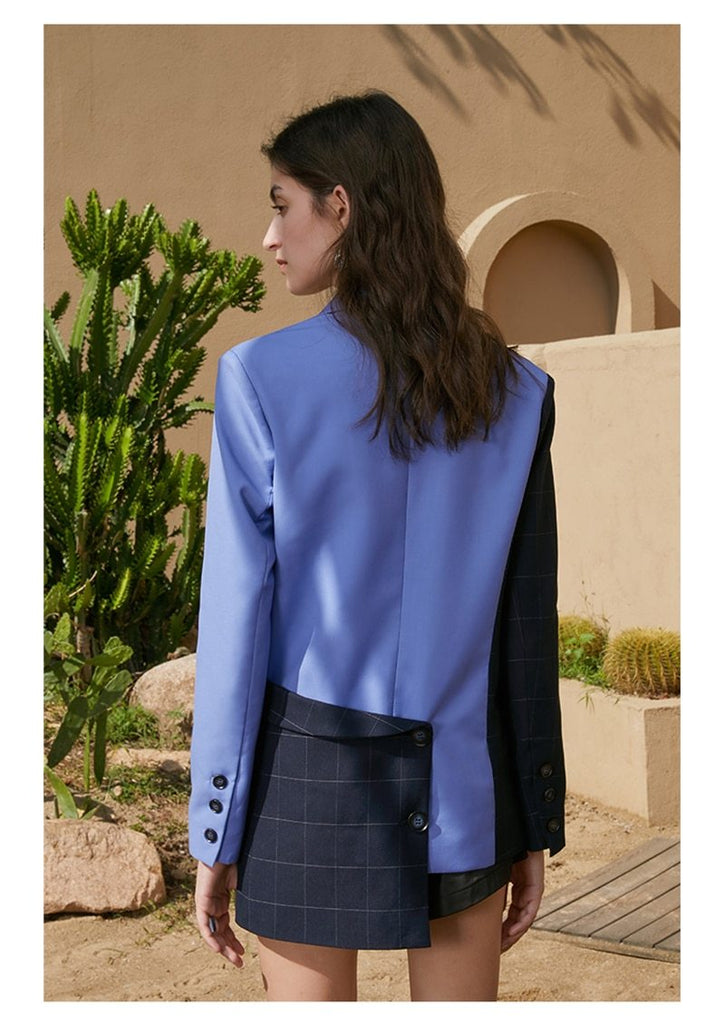 Color-Block Wrap Long Blazer