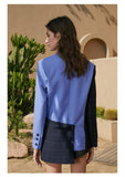 Color-Block Wrap Long Blazer